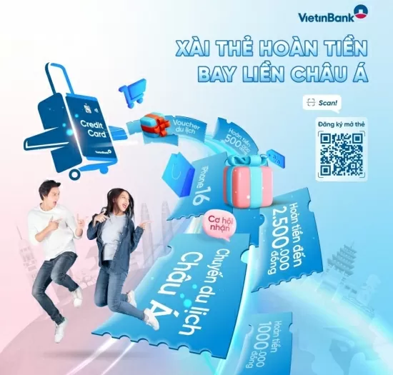 Hoàn tiền lên đến 2.500.000 VND dành cho chủ thẻ Tín dụng quốc tế VietinBank