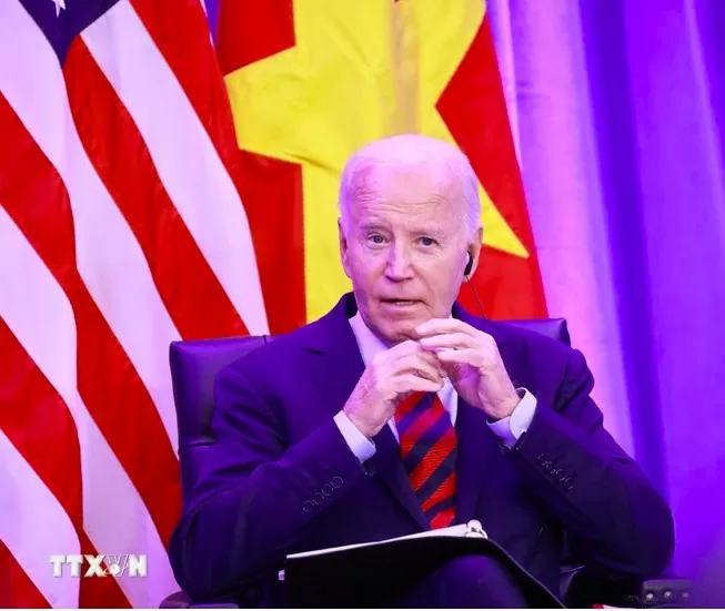 Tổng thống Hoa Kỳ Joe Biden phát biểu. (Ảnh: Lâm Khánh/TTXVN)