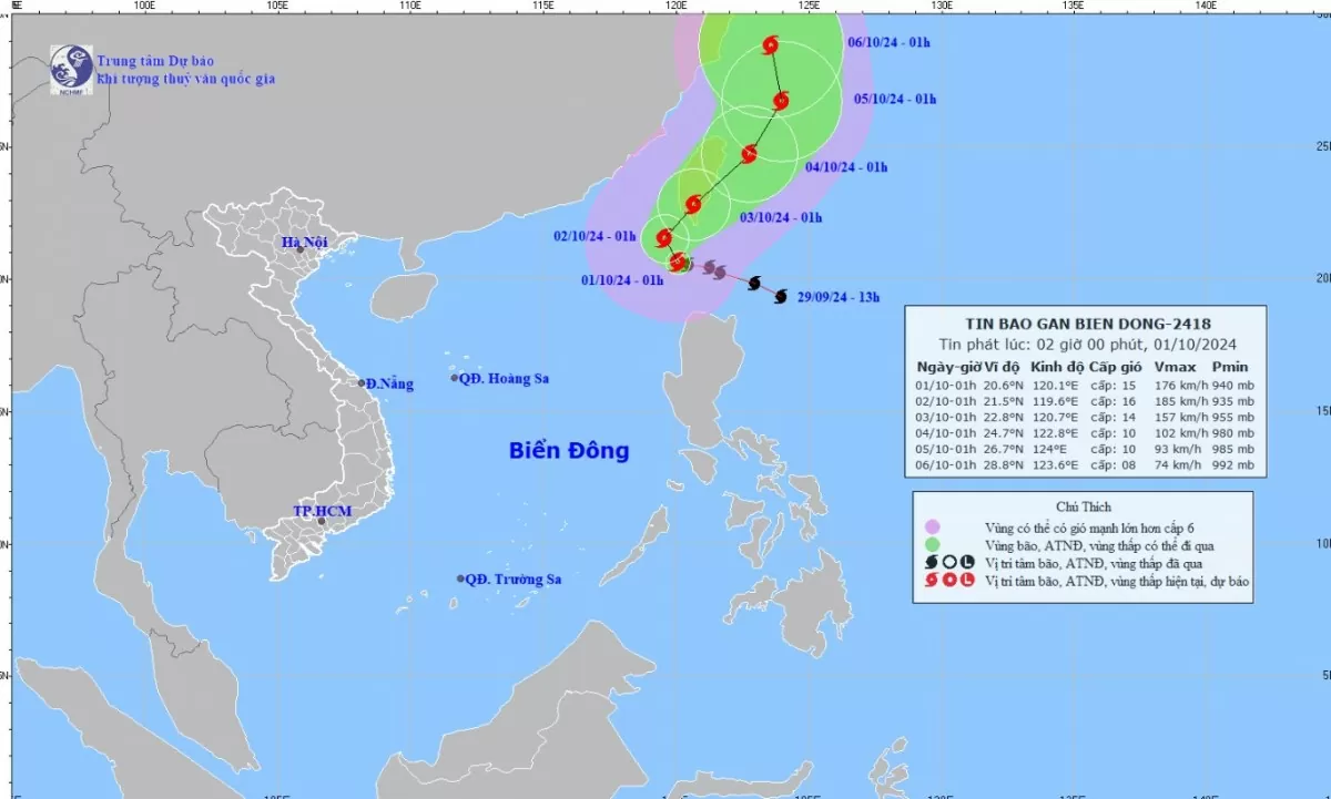 Tin bão mới nhất ngày 1/10: Bão Krathon tiến gần Biển Đông với sức gió mạnh cấp 15, giật trên cấp 17