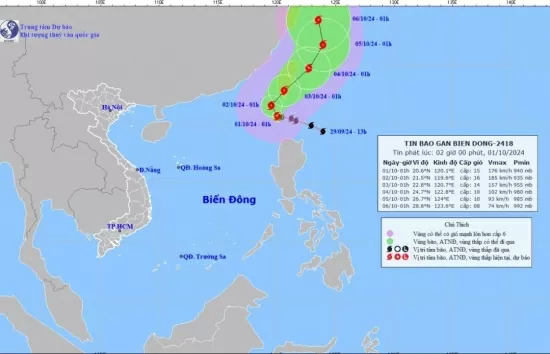 Tin bão mới nhất ngày 1/10: Bão Krathon tiến gần Biển Đông với sức gió mạnh cấp 15, giật trên cấp 17