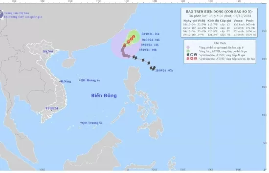 Tin bão trên Biển Đông sáng ngày 3/10, cơn bão số 5 suy yếu dần thành áp thấp nhiệt đới