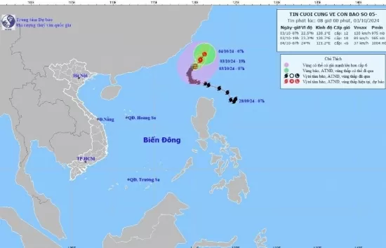 Dự báo thời tiết ngày mai 4/10/2024: Bão rời Biển Đông - tin cuối cùng về cơn bão số 5