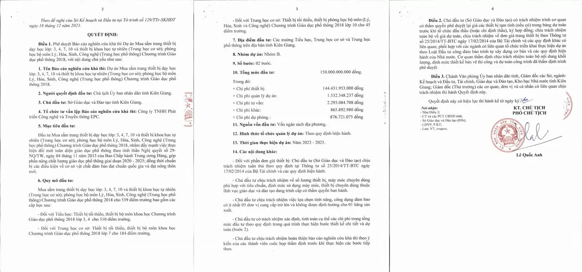 3 gói thầu mua sắm do Sở Giáo dục và Đào tạo Kiên Giang làm chủ đầu tư còn nhiều điểm cần làm rõ. Ảnh chụp màn hình