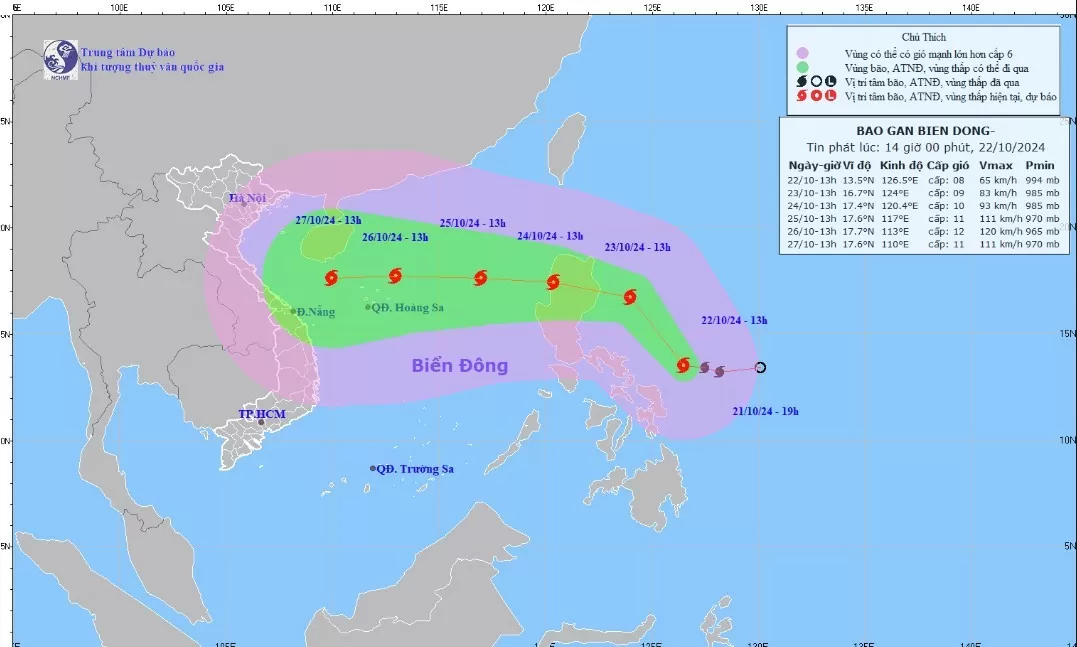 Tin bão gần Biển Đông (cơn bão TRAMI) mới nhất chiều 22/10: Sức gió mạnh giật cấp 14 khi vào Biển Đông