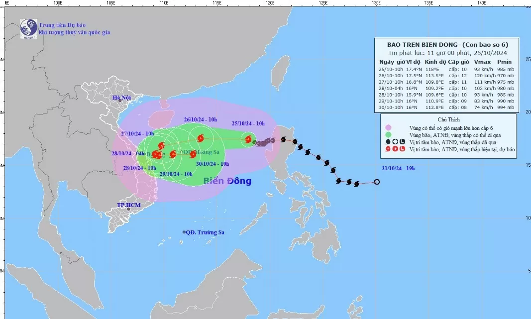 Cập nhật mới nhất bão số 6 trên Biển Đông ngày 25/10...............