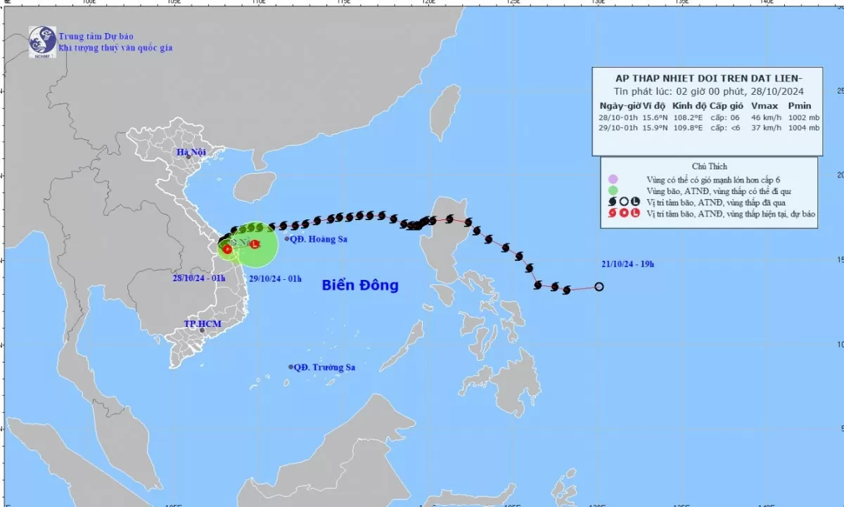 Tin mới nhất 28/10: Bão số 6 sẽ suy yếu thành một vùng áp thấp và di chuyển chậm