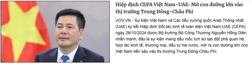 Báo chí trong nước đưa tin đậm nét mốc lịch sử Việt Nam và UAE ký kết Hiệp định CEPA