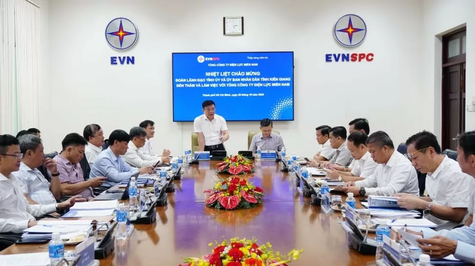 EVNSPC đón tiếp và làm việc với Đoàn công tác của tỉnh ủy Kiên Giang (Ảnh: EVNSPC)