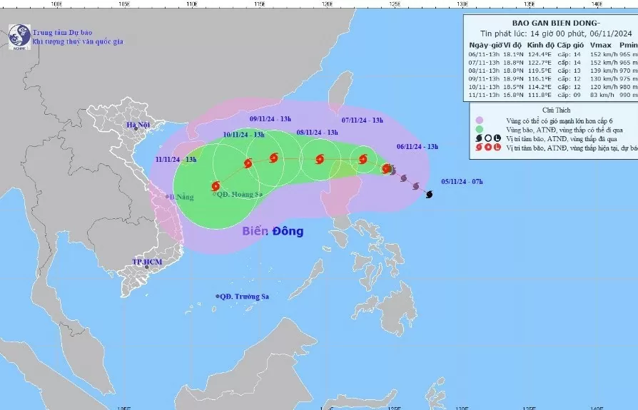 Bão Yinxing di chuyển nhanh, giật cấp 17 hướng vào Biển Đông