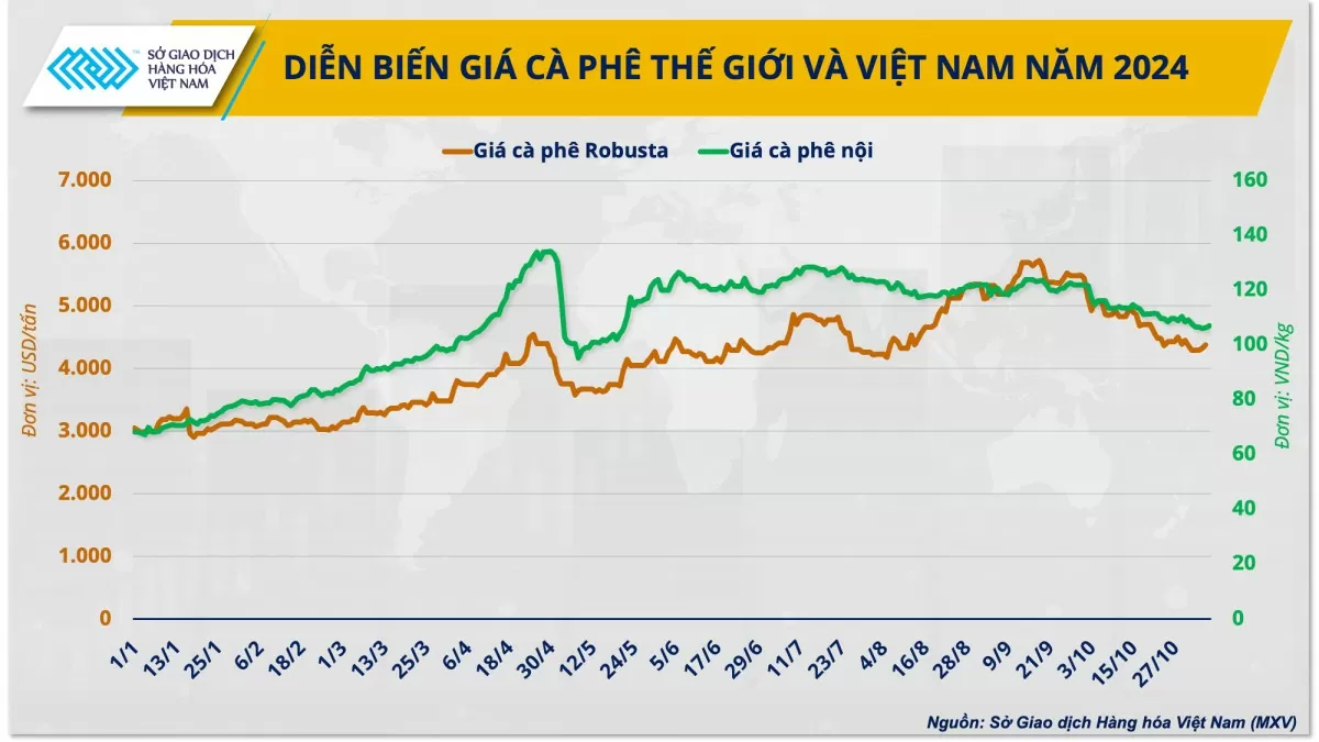 Diễn biến giá cà phê thế giới và Việt Nam năm 2024