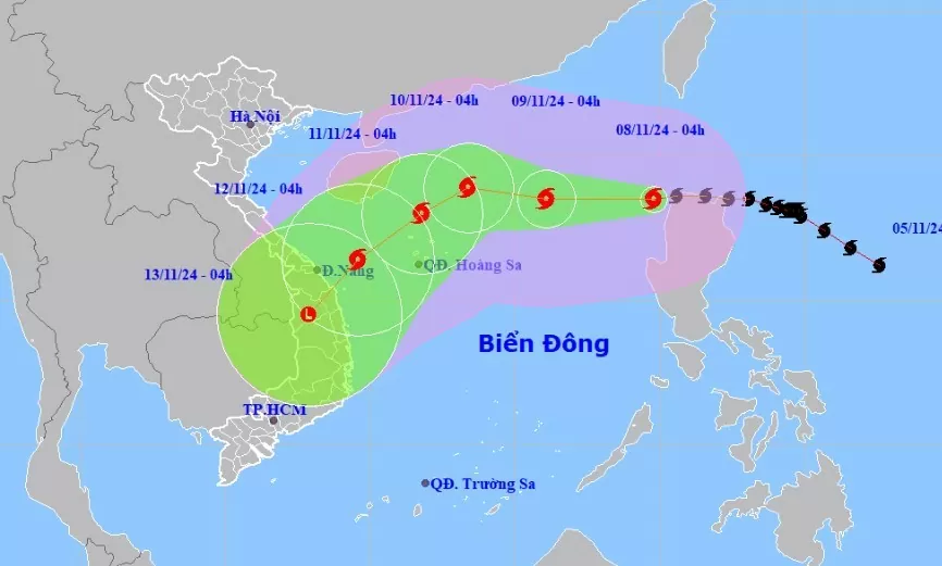 Bão Yinxing tăng tốc vào Biển Đông sáng nay 8/11 thành cơn bão số 7