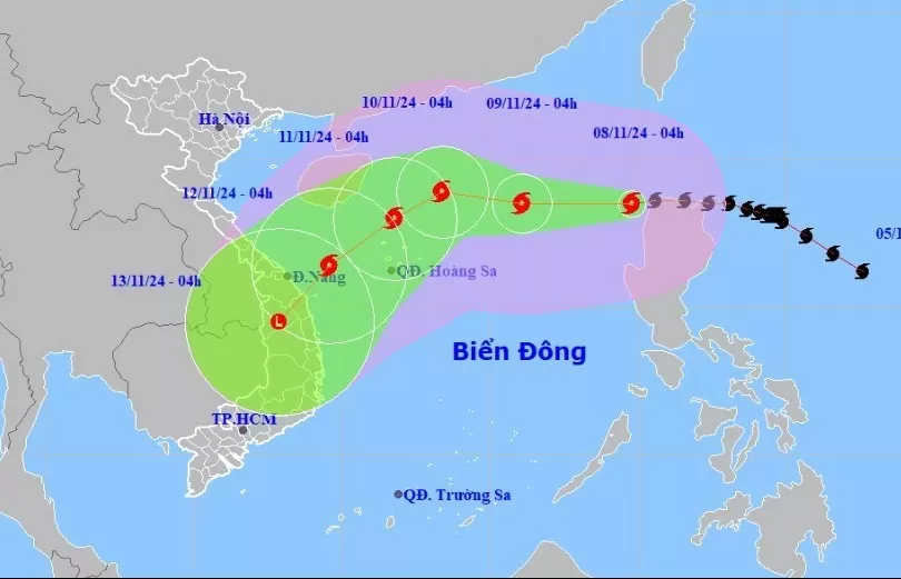 Bão Yinxing tăng tốc vào Biển Đông sáng nay 8/11 thành cơn bão số 7