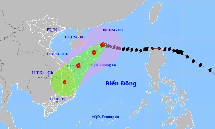 Dự báo thời tiết hôm nay ngày 10/11/2024: Bão số 7 giữ cường độ giật cấp 17, di chuyển chậm lại