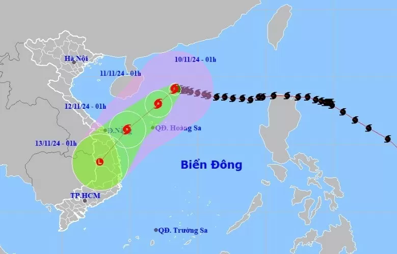 Dự báo thời tiết hôm nay ngày 10/11/2024: Bão số 7 giữ cường độ giật cấp 17, di chuyển chậm lại