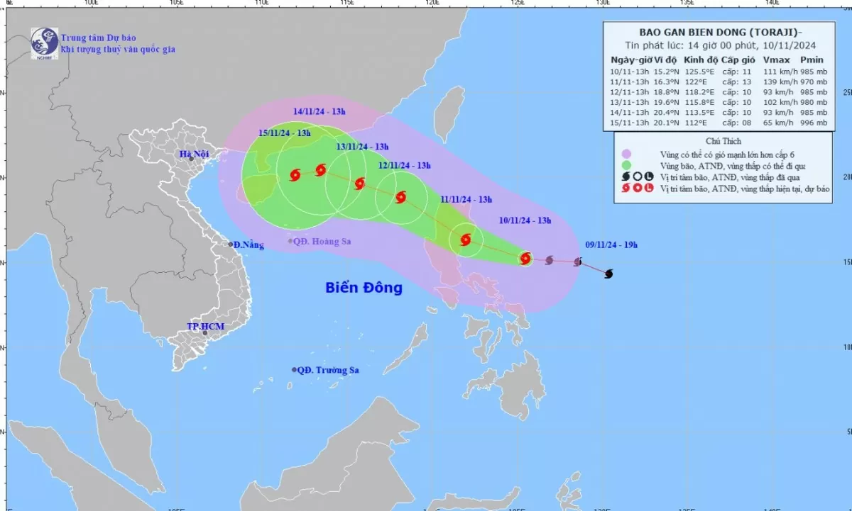 Tin bão gần Biển Đông (Cơn bão TORAJI) mới nhất: Ngày mai Bão Toraji mạnh lên, giật cấp 16