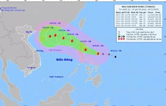 Tin bão gần Biển Đông (Cơn bão TORAJI) mới nhất: Ngày mai Bão Toraji mạnh lên, giật cấp 16