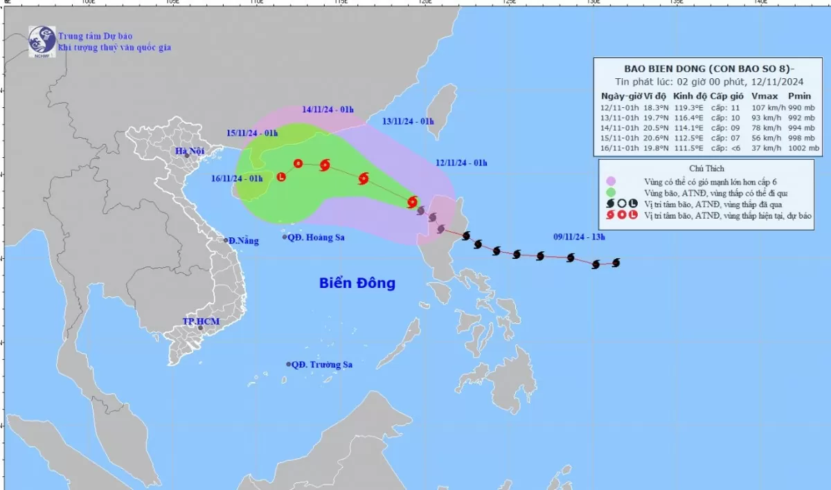 Tin bão mới nhất 12/11: Bão Toraji cơn bão số 8 trên Biển Đông suy yếu nhanh trong 2 ngày tới