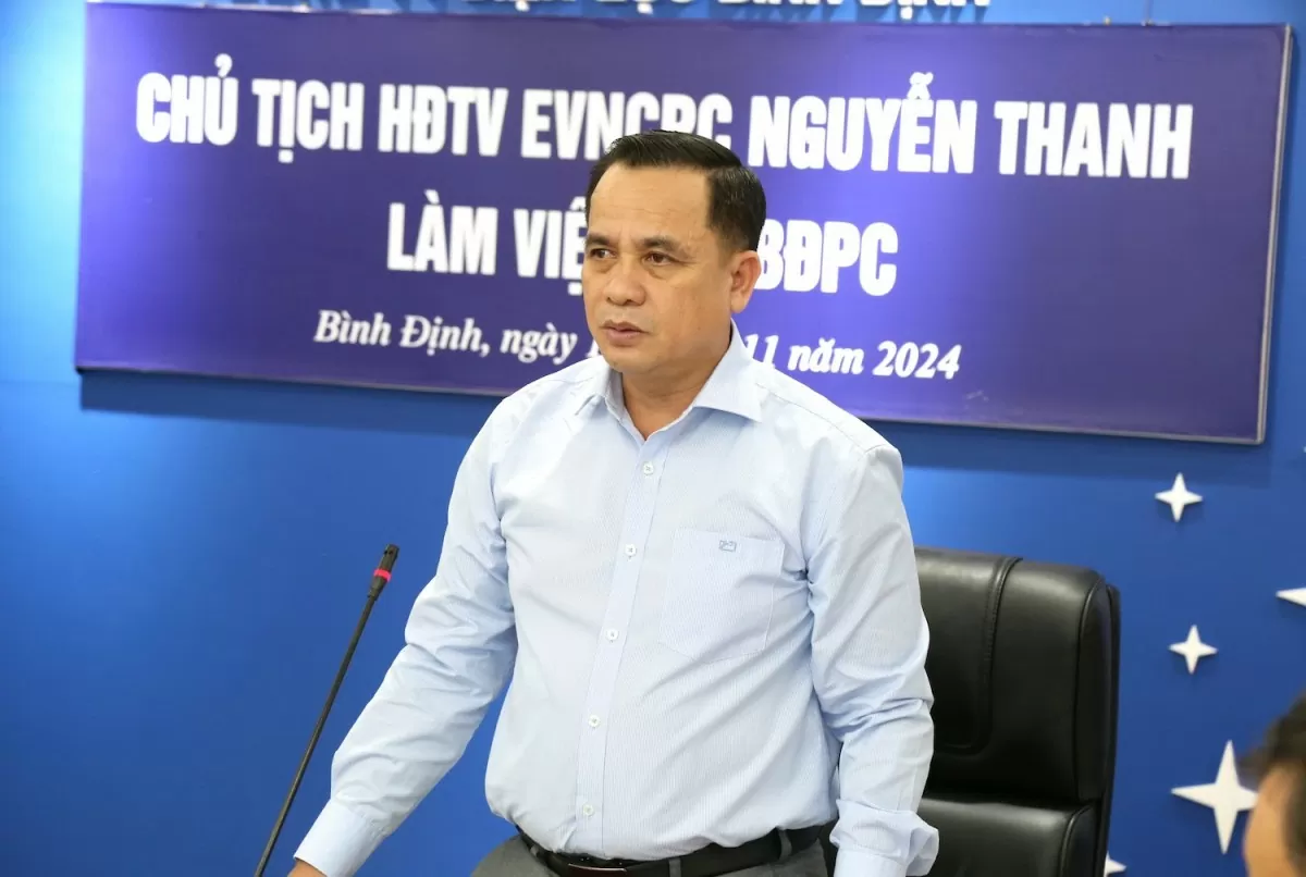 Chủ tịch HĐTV EVNCPC Nguyễn Thanh phát biểu chỉ đạo tại buổi làm việc (Ảnh:Xuân Thái)