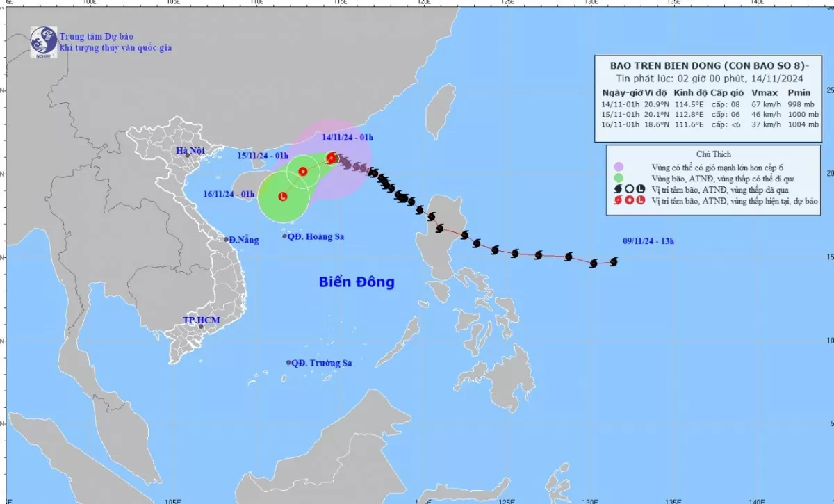 Tin bão số 8 mới nhất hôm nay 14/11 Bão số 8 giảm cường độ giật cấp 10