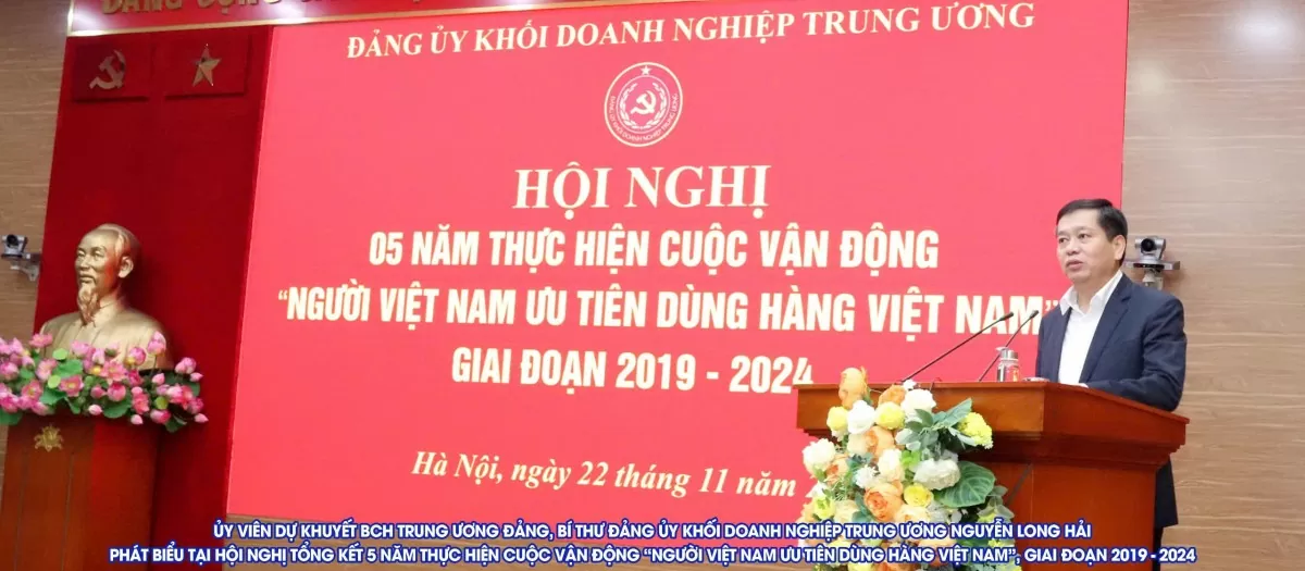 Đồng chí Nguyễn Long Hải - Ủy viên Dự khuyết BCH Trung ương Đảng, Bí thư Đảng ủy Khối Doanh nghiệp Trung ương phát biểu kết luận Hội nghị (Ảnh:CTV)