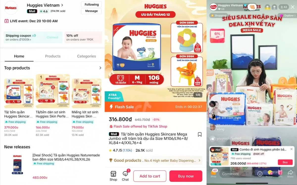 Bí mật thành công đằng sau chiến lược “Shoppertainment” trên Tiktok Shop của thương hiệu tã bỉm Huggies