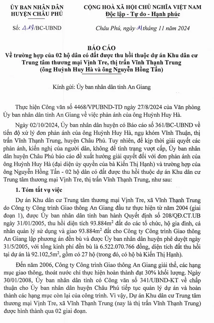 Kiến nghị cơ chế tháo gỡ vướng mắc dự án Khu dân cư Trung tâm thương mại Vịnh Tre