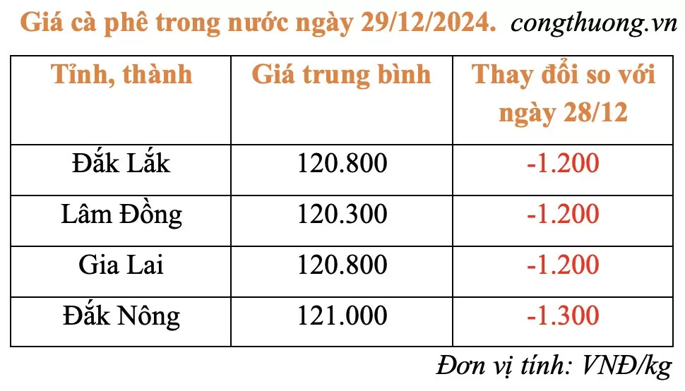 Giá cà phê hôm nay 29/12/2024: Giá cà phê trong nước