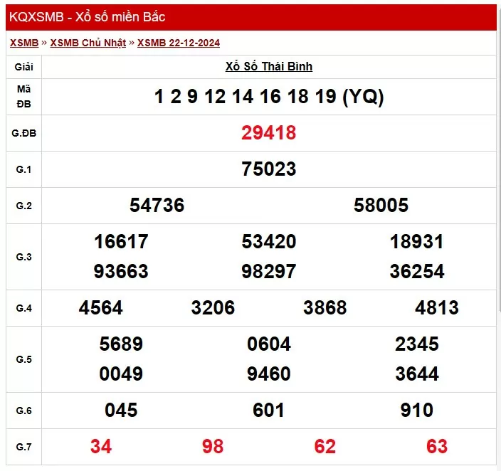 XSTB 29/12, Kết quả xổ số Thái Bình hôm nay 29/12/2024, KQXSTB Chủ nhật ngày 29 tháng 12