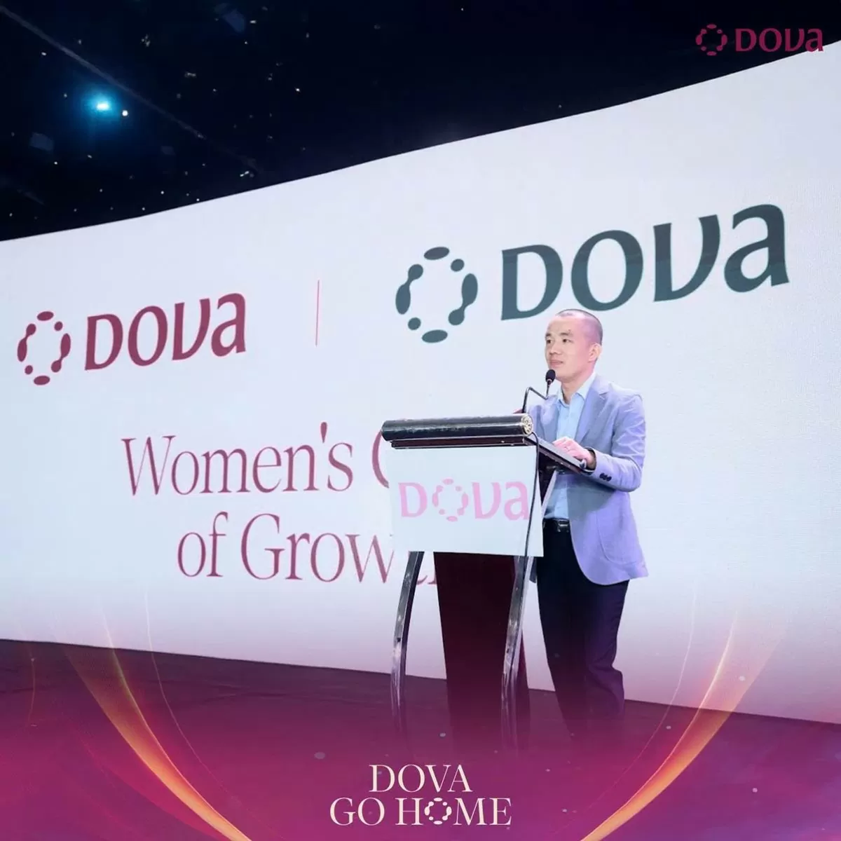 Ông Nguyễn Mạnh Linh - Chủ tịch Dova Group chia sẻ tại sự kiện Dova Group ra mắt nhận diện thương hiệu mới, ra mắt bộ mỹ phẩm thuần chay diễn ra tại Hà Nội ngày 28/12