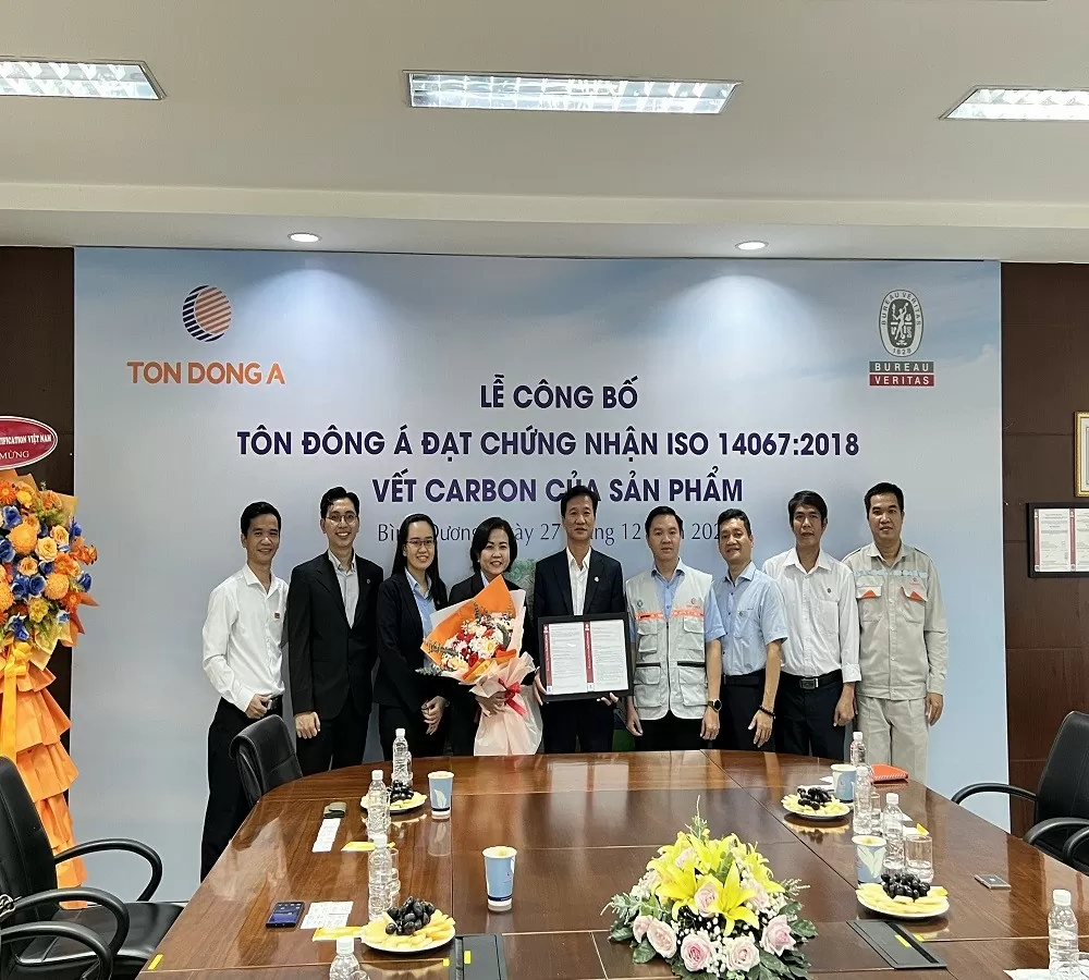 Tôn Đông Á nhận chứng nhận ISO 14067:2018 vết Carbon