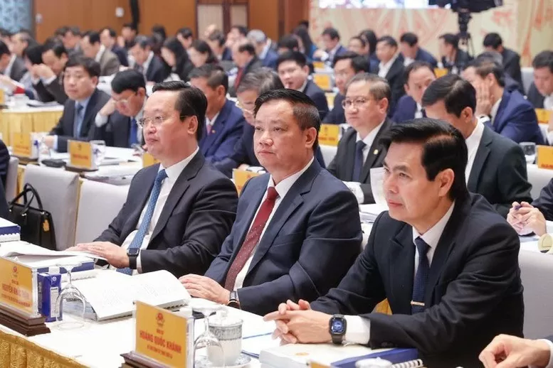 Lãnh đạo các địa phương tham dự Hội nghị tổng kết công tác năm 2024, triển khai nhiệm vụ năm 2025 của Chính phủ và chính quyền địa phương diễn ra tại trụ sở Chính phủ. Ảnh: VGP/Nhật Bắc