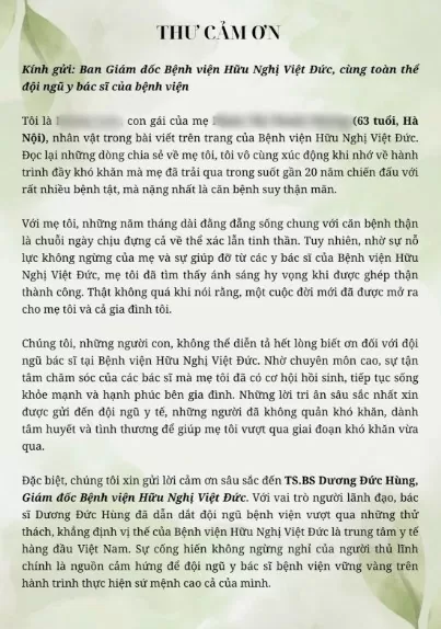 Bức thư của người con dành cho ân nhân cứu mẹ