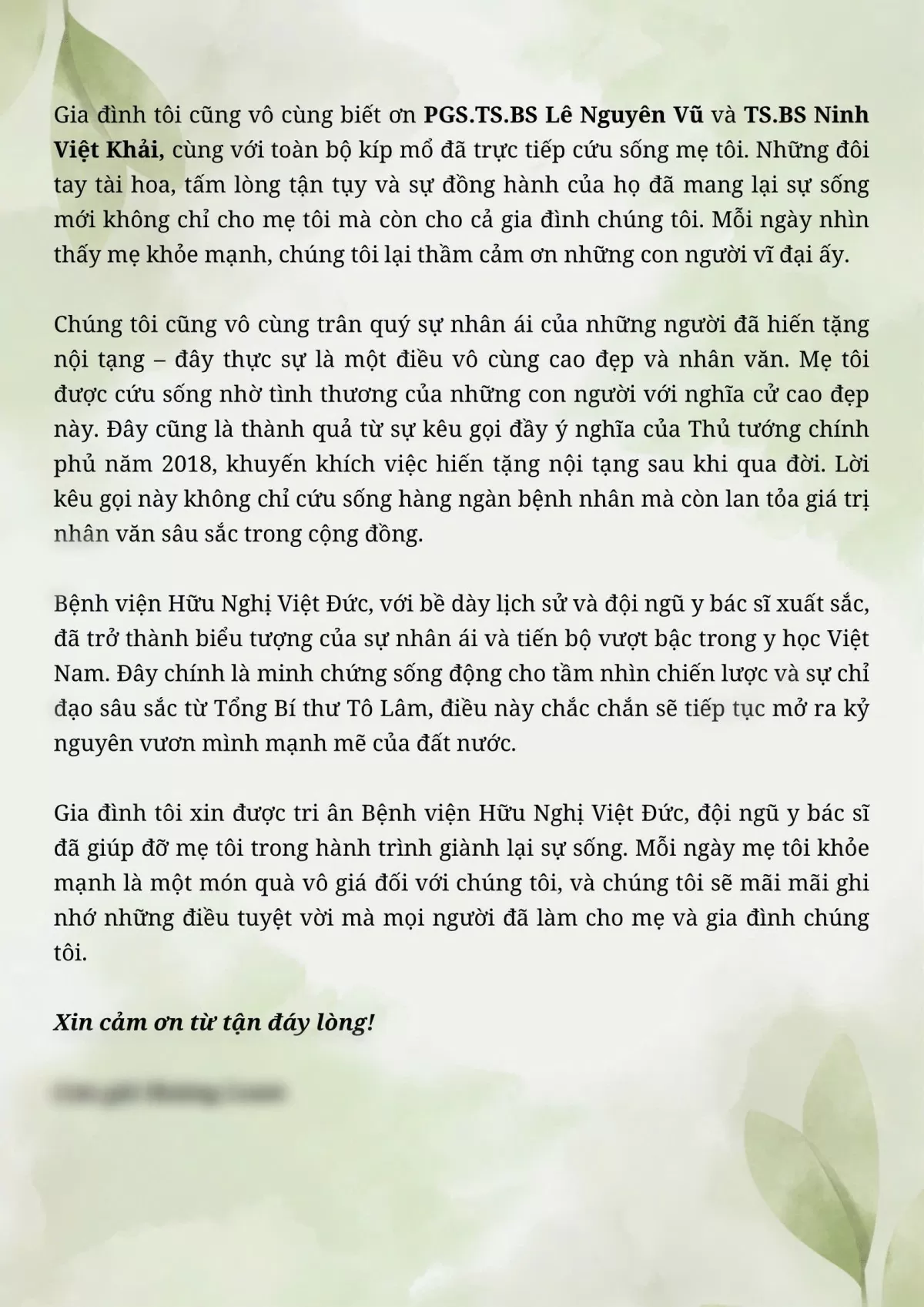 Bức thư của người con dành cho ân nhân cứu mẹ