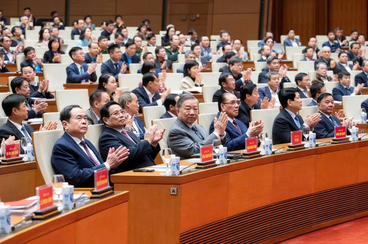 Các đại biểu tham dự Hội nghị toàn quốc về đột phá phát triển khoa học, công nghệ, đổi mới sáng tạo và chuyển đổi số quốc gia tại điểm cầu Trung ương