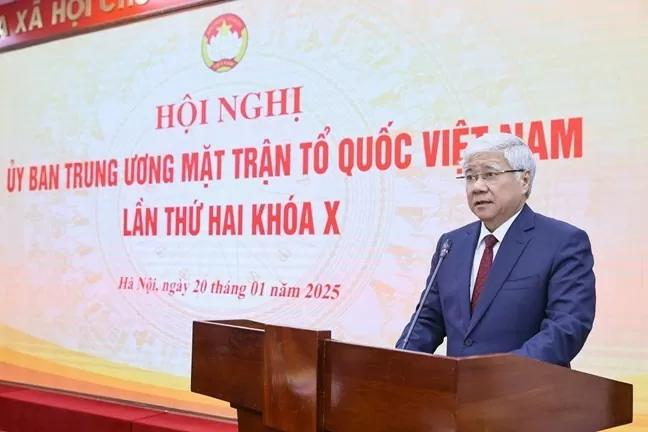  Ủy viên Bộ Chính trị, Bí thư Trung ương Đảng, Chủ tịch UBTƯ MTTQ Việt Nam Đỗ Văn Chiến phát biểu tại Hội nghị