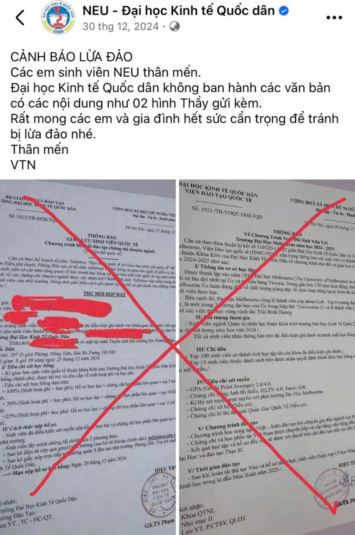 Thông báo giả mạo đại học KTQD
