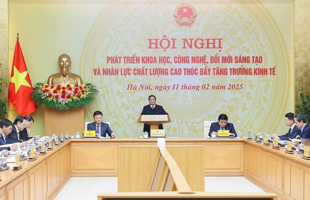 Hội nghị phát triển khoa học công nghệ, đổi mới sáng tạo và nhân lực chất lượng cao thúc đẩy tăng trưởng kinh tế diễn ra tại Hà Nội chiều 11/2/2025. Ảnh: VGP/Nhật Bắc