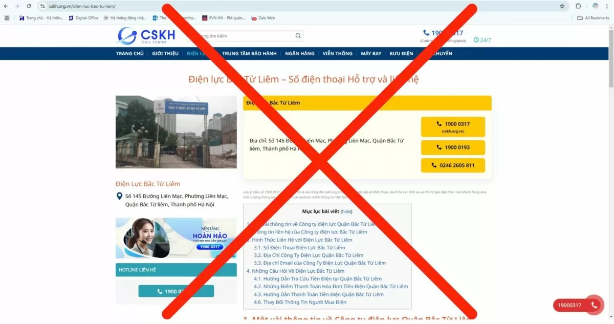 Cảnh giác với trang web mạo danh EVNHANOI để lừa đảo