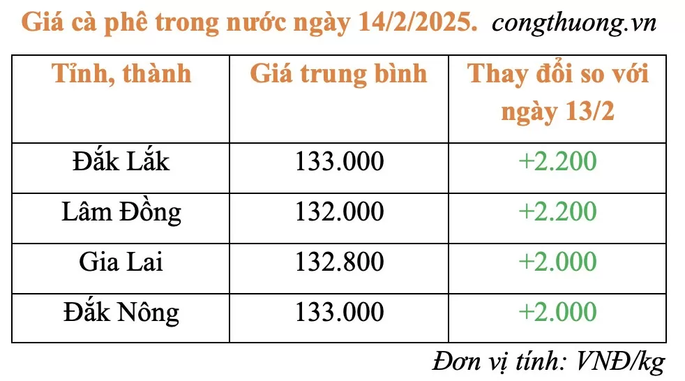 Giá cà phê hôm nay 14/2/2025 tăng cao không tưởng