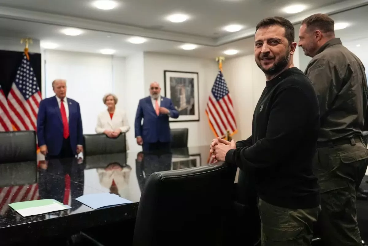 Tổng thống Mỹ Donald Trump gặp mặt trực tiếp Tổng thống Ukraine Volodymyr Zelensky tại Tòa nhà Trump Tower, New York, ngày 27/9/2024. Ảnh: The New York Times