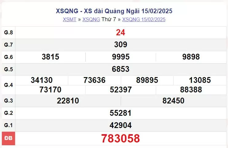 XSQNG 15/2, kết quả xổ số Quảng Ngãi hôm nay 15/2/2025