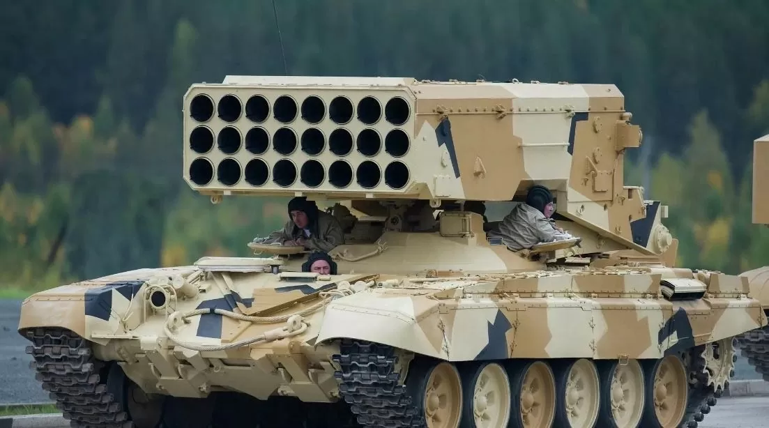 Hệ thống pháo TOS-1 Buratino của quân đội Nga sử dụng trong chiến sự Nga-Ukraine. Ảnh: Sputnik