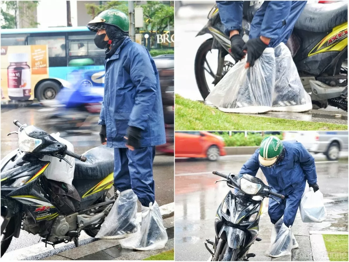 Hà Nội: Xe ôm tay tê cóng, vẫn miệt mài mưu sinh trong mưa rét 15 độ C