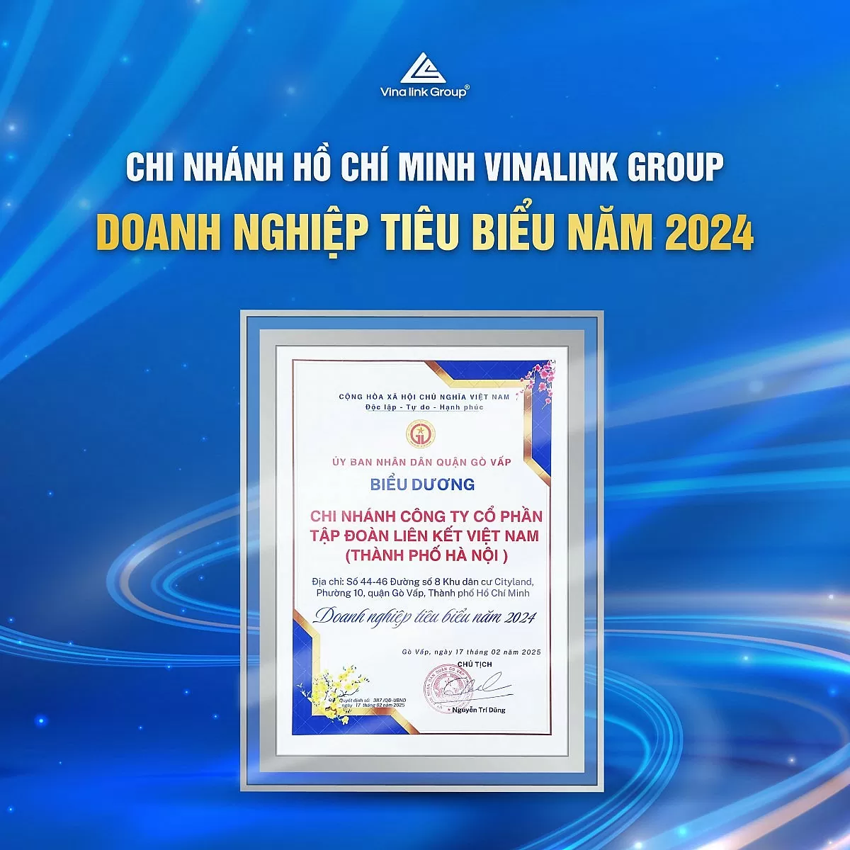 Quận Gò Vấp biểu dương Chi nhánh Vinalink Group