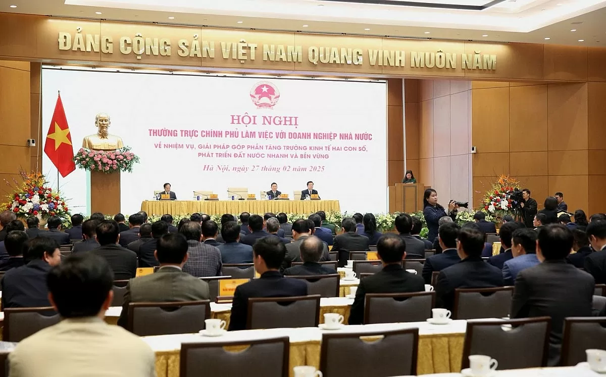 Hội nghị Thường trực Chính phủ làm việc với doanh nghiệp Nhà nước diễn ra sáng 27/2. Ảnh: VGP/Đình Hải