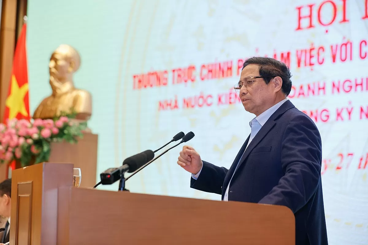 Thủ tướng Phạm Minh Chính yêu cầu khẩn trương trình Thủ tướng ban hành Chỉ thị về phát triển doanh nghiệp nhỏ và vừa - Ảnh: VGP/Nhật Bắc