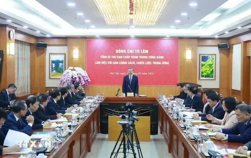 Tổng Bí thư Tô Lâm phát biểu chỉ đạo tại buổi làm việc. Ảnh: TTXVN.