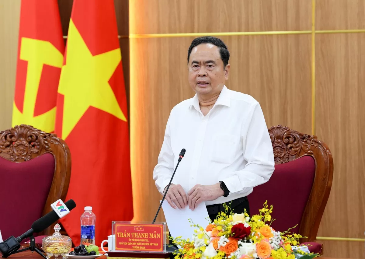 Chủ tịch Quốc hội Trần Thanh Mẫn phát biểu tại cuộc làm việc. Ảnh: Lâm Hiển