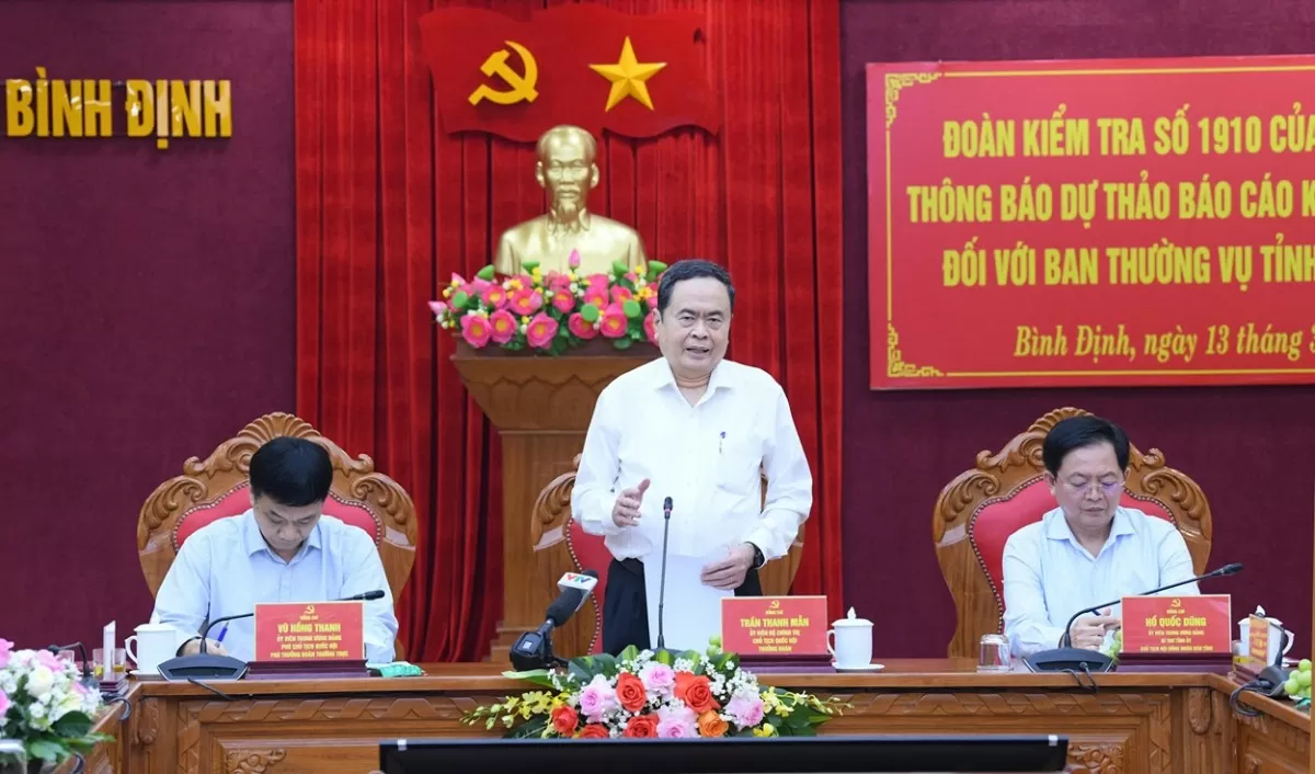 Chủ tịch Quốc hội Trần Thanh Mẫn chủ trì làm việc với Ban Thường vụ Tỉnh ủy Bình Định