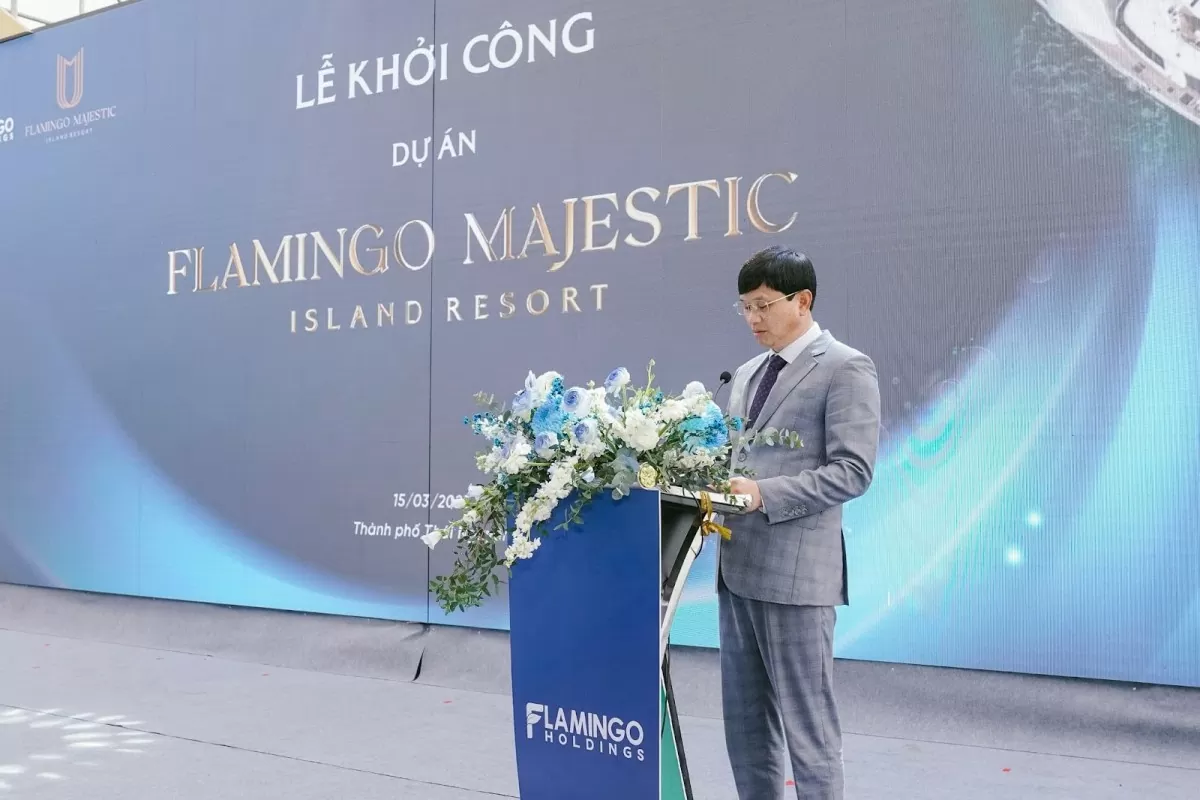 Ông Trần Trọng Bình, Chủ tịch Hội đồng quản trị Tập đoàn Flamingo Holdings phát biểu tại Lễ khởi công